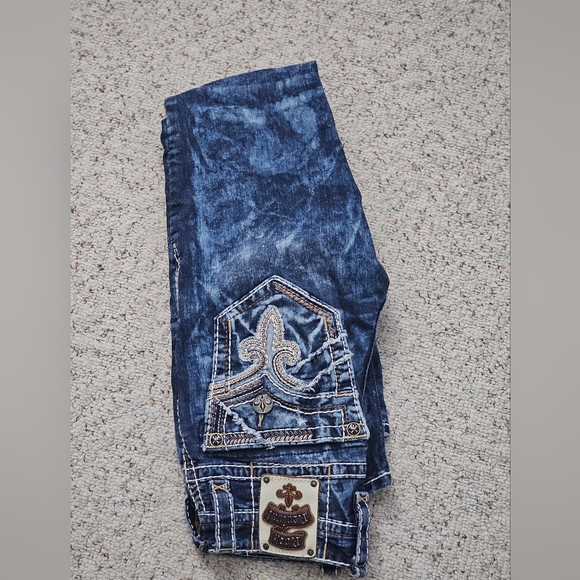 Rock Revival Dark Blue Distressed Skinny Jeans - Picture 5 of 12